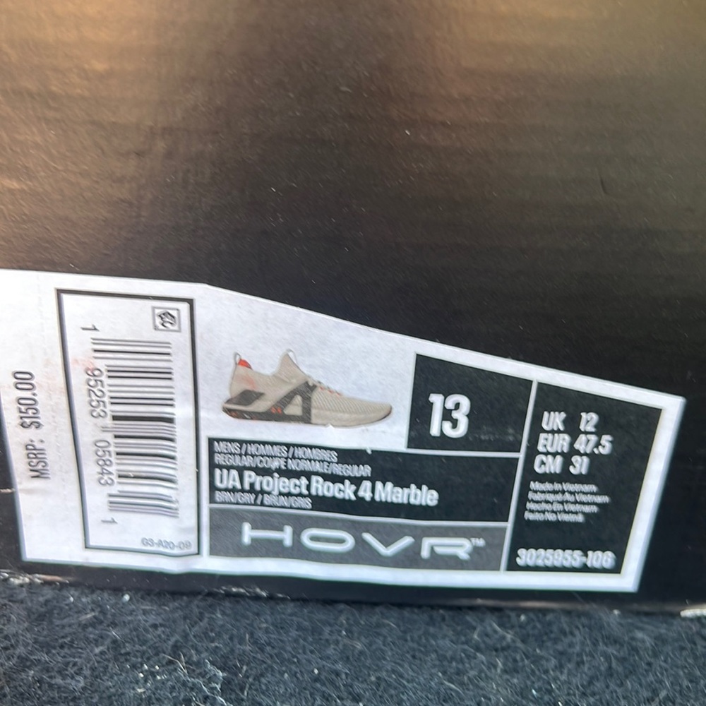 UA Project rock 4 marble. $125 small stain on left shoe. Like BN